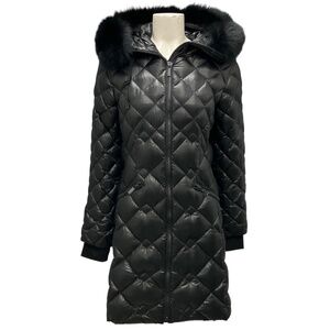 DIANE VON FURSTENBERG BLACK BONNIE FOX FUR TRIMMED DOWN PUFFER PARKA COAT